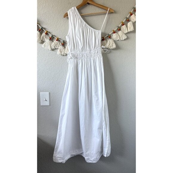 Faithfull The Brand La Oro Smock One Shoulder White Midi Dress Poplin Coastal 4 - Picture 3 of 11